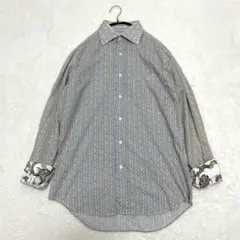 【美品】ポールスミス　長袖シャツ　花柄　ストライプ　ブルー　マルチカラー　M