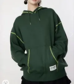 【美品】ロデオクラウン スウェットライクカラーステッチニットフーディー グリーン