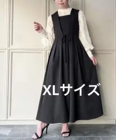 【未使用】JUNOAH リボンタックジャンパースカート　ブラック　XLサイズ