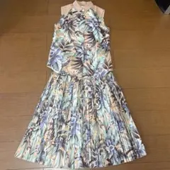 美品 レオナール フラワープリント 花柄 チュニック ワンピース トリム