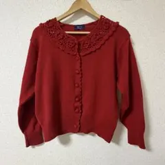 【希少】vintage ヴィンテージ　赤色のカーディガン　お花模様