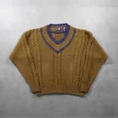 90s OLD GAP チルデンニット Vネック セーター デカタグ ブラウンL
