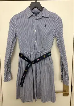 POLO ラルフローレン キッズ ストライプ柄長袖シャツワンピース サイズ14