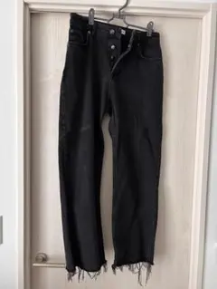 ZARA ブラックデニム EUR 38 ハイウエスト フリンジ裾