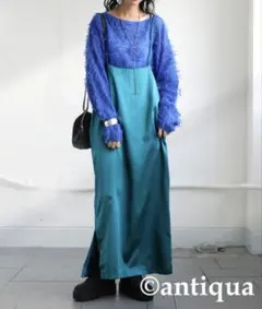 [新品未使用] サテン風 キャミワンピース色:ターコイズブルー サイズL~X L