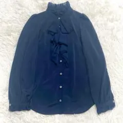 スウィングル　ブラウス　ボウタイ風　ネイビー　上品　光沢感のサムネイル