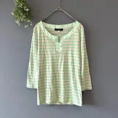 ミッシェルクラン［M］上品カジュアル◎光沢ドッキング◎七分袖ボーダー柄カットソー