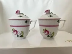 未使用品】ヘレンド ウィーンの薔薇 ピンク ハーブティーカップ ペア 