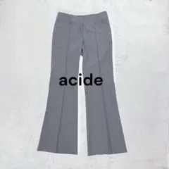 acide♡リネンコットン混ピンタックフレアスラックス L グレー 大人きちんと