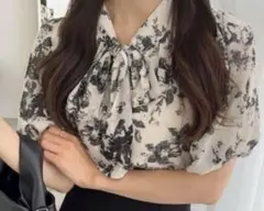 【最終】美品GRL 前後2Way花柄バルーンスリーブボウタイブラウス