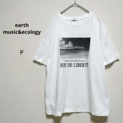 アースミュージック&エコロジー F 白 フォトプリントTシャツ 綿100%