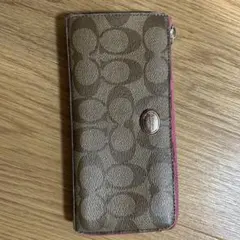 Coach ロゴパターン 長財布 ブラウン/ピンク