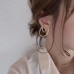 【ゴールド】ダブルフープ イヤーカフ イヤリング