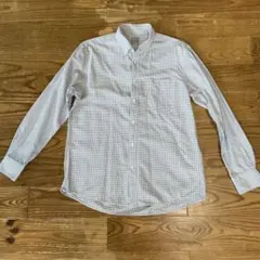 美品　無印良品　洗いざらしオックスフォードシャツ　ギンガムチェック　ベージュ　L