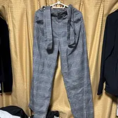 レディース GU グレンチェック柄 ワイドパンツ ポケット付き Sサイズ