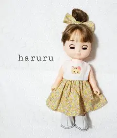 メルちゃん服　ねこ花柄イエロー　ソランちゃん服　コルネちゃん服　レミンちゃん服