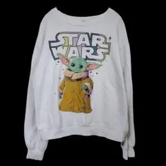 スターウォーズ グローグー 裏起毛 スウェット トレーナー 白 M