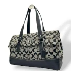 コーチ　ハンドバッグ　黒　シグネチャー　ターンロック　ワンショルダー　U13