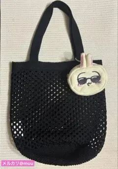 ちいかわ GU ポーチセットバッグ うさぎ 黒メッシュトート