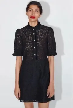 レースミニワンピース　パフスリーブ　ZARA