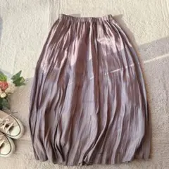 シャーリングロングスカート(L)フレア/ミディ丈/ウエスト総ゴム/ギャザー