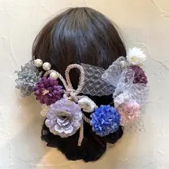 髪飾りセット　紫　青　卒業式　七五三　結婚式　ハンドメイド
