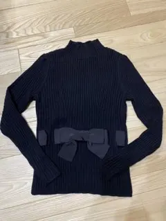 ネイビーリブ編みタートルネックセーター