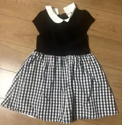 半袖ワンピース 黒と白のギンガムチェック 130