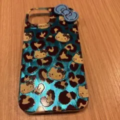 サンリオ　　ヒョウ柄キティiPhone15 ケース　　　　ブルー