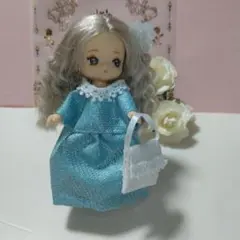 ミキマキちゃんサイズ　水色のキラキラワンピースとバッグ