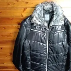 中綿ジャケット　ダウン風　襟　フェイクファー　光沢　秋冬　防寒　3L　2XL