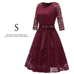 ドレス パーティードレス レディース 結婚式 かわいい 七分袖 ワンピース S