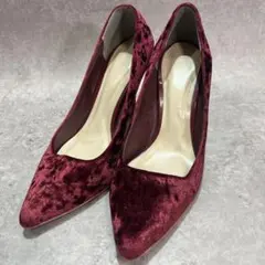 バーガンディ ベルベット ポインテッドトゥ ハイヒール　vicky 23.5cm