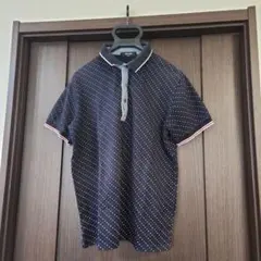 PLUS ONE ポロシャツ ドット柄 ネイビー L