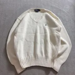 90s ラルフローレン コットン ニット サマーセーター ホワイト S