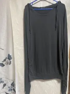 フード付き長袖カットソー グレー ロンT