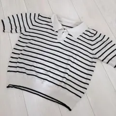 ボーダー柄 スキッパーニット 半袖