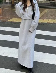 GeeRA セットアップ風ハーフジップ裏起毛スウェットドッキングワンピース M