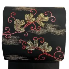 西陣織九寸帯未仕立品 （株）弥栄織物 黒地花蔓文 正絹 新品 芯入