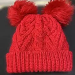 GAP 赤 ポンポン付きニット帽 48-50cm
