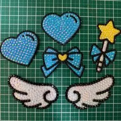 デコうちわ パーツ ハート 羽 リボン ステッキ 水色