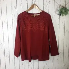 新品3L 大きいサイズ　エレガント刺繍デザインチュニック ボルドー