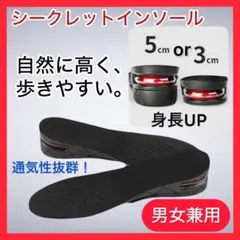 シークレットインソール 2段階調整 3cm 5cm 中敷き 衝撃吸収 通気性抜群