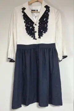 レストローズ風　アイボリーブラックのフリルワンピース