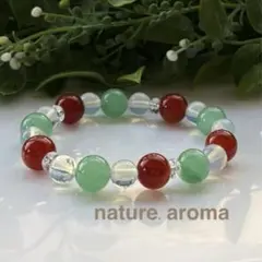天然石ブレスレット　赤　緑　パワーストーンブレスレット　No.30