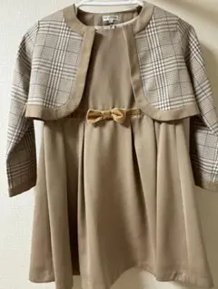 キャサリンコテージ 130 ベージュ チェック柄ボレロ付きドレス