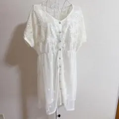 JEANASIS ホワイト 刺繍レース 半袖カーディガンのサムネイル