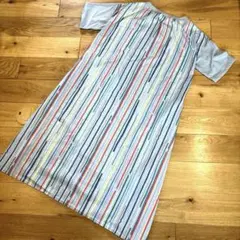 【graniph】✳︎かわいいマルチカラーストライプ柄デザイン ロングワンピースF
