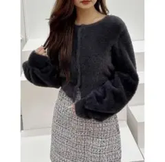 【MERCURYDUO】ミニシャギーロングスリーブニットカーディガン