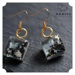 NAHITA ハンドメイド ピアス スクエア レジン ブラック イヤリング
